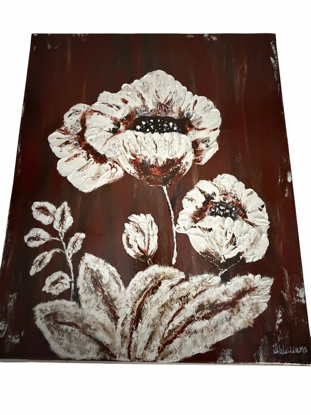 Original Artwork Acrylic’s On Canvas Large White Blooms against Deep Toned Bac - Picture 8 of 16